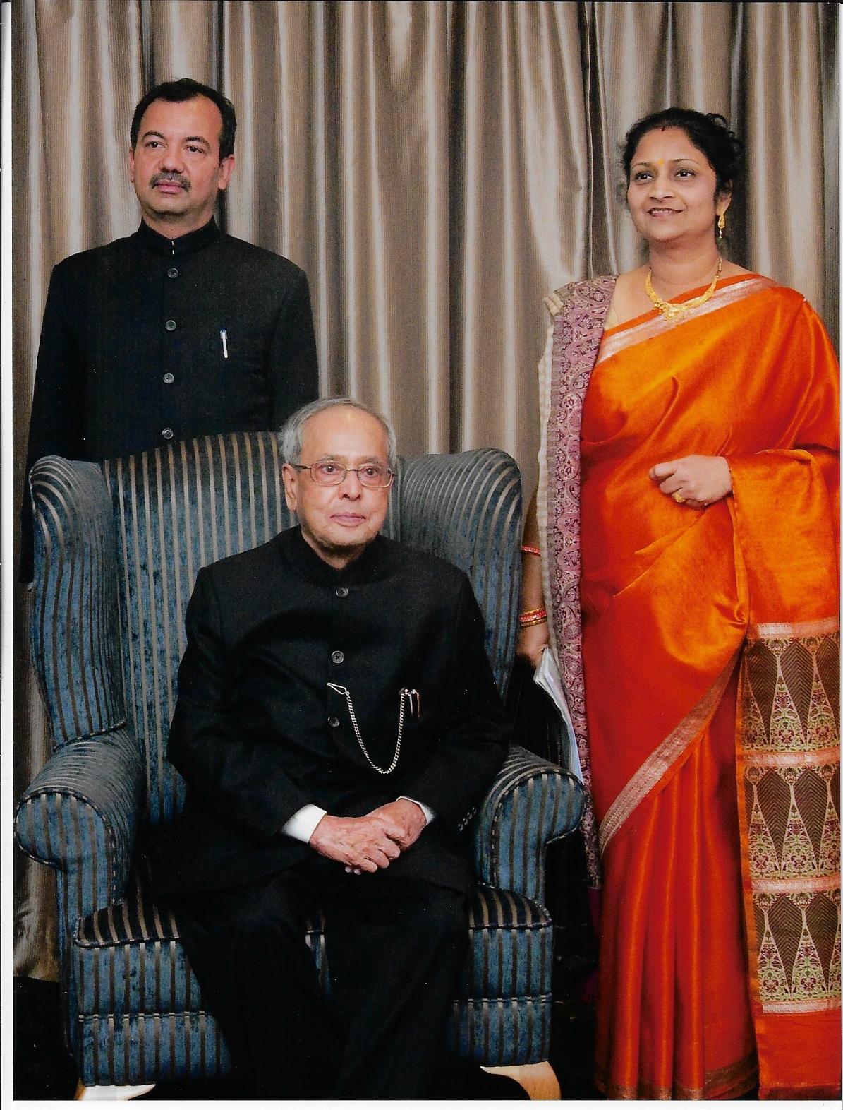 Myself and spouse with President Mukherjee
